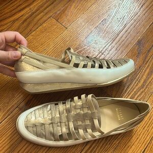 Stuart Weitzman Metallic Gold and Cream Loafers